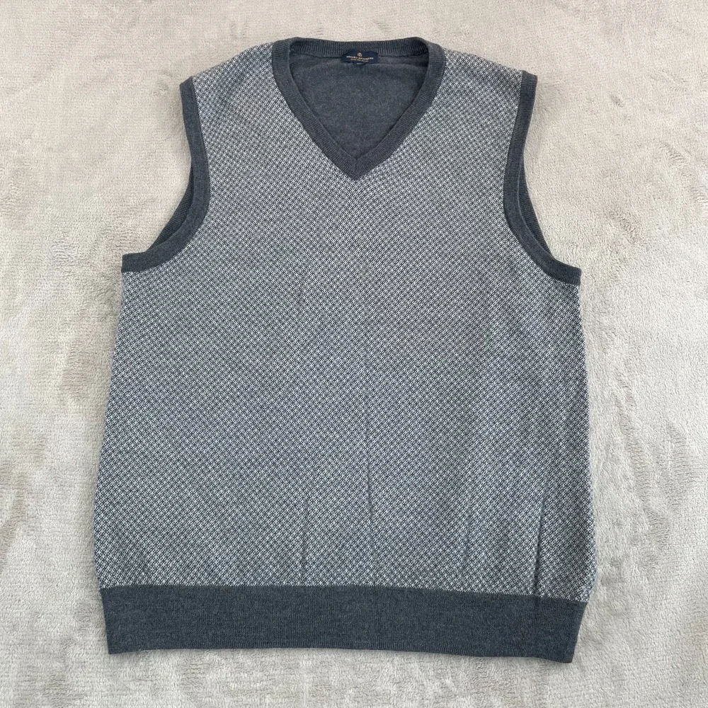 Brooks Brothers V Neck Vest Men 2XL Grey Extra Fine Merino Wool Houndstooth NWOT